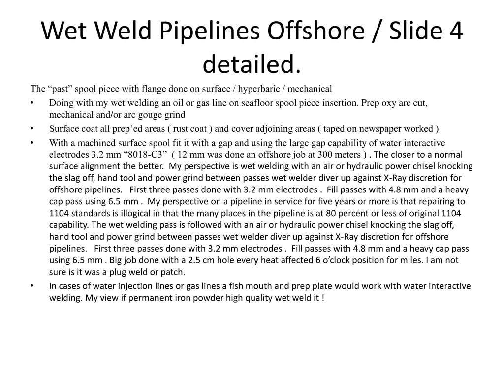 wet weld pipelines offshore slide 4 detailed