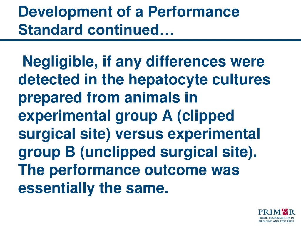 development of a performance standard continued 1