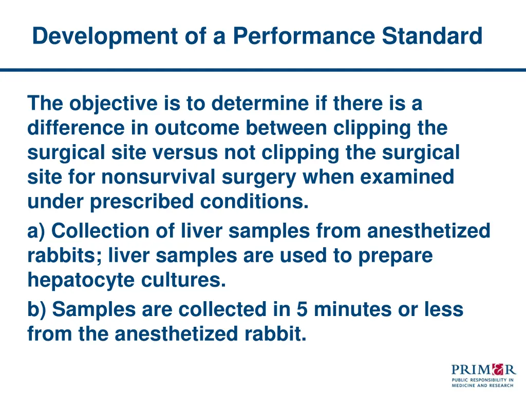 development of a performance standard