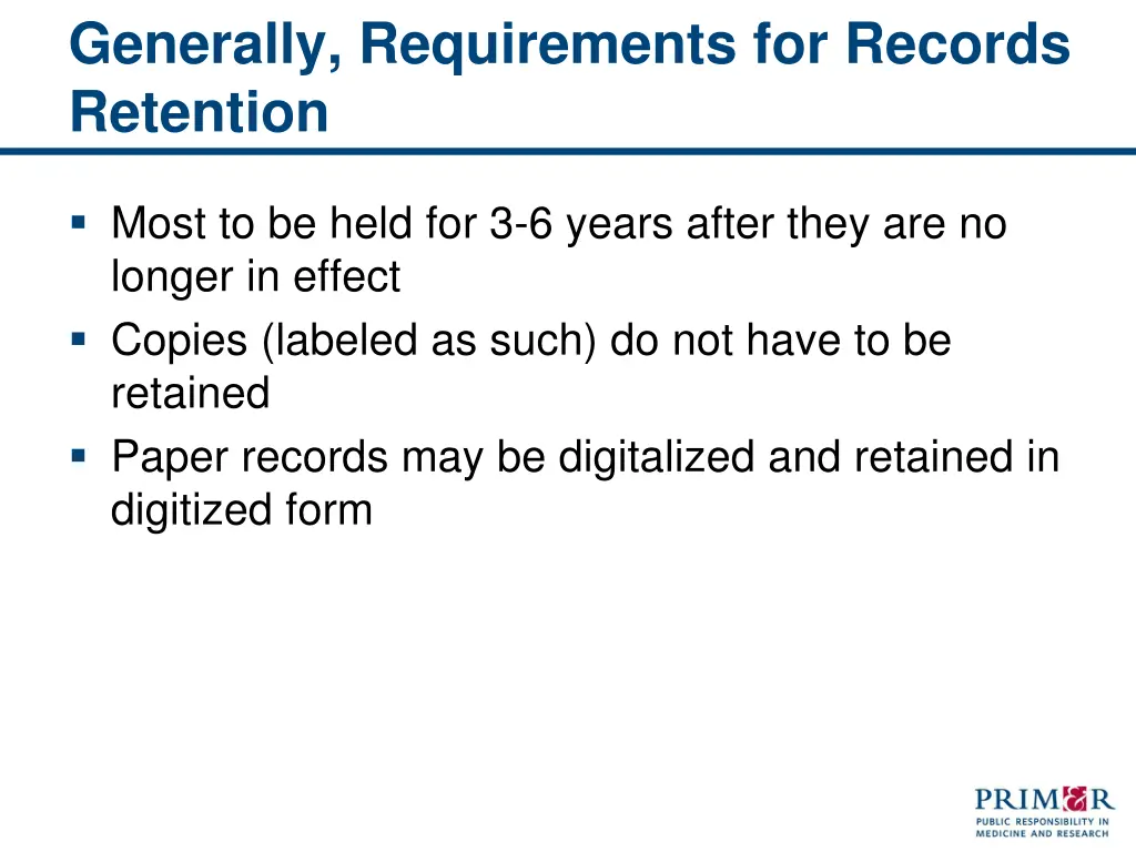 generally requirements for records retention