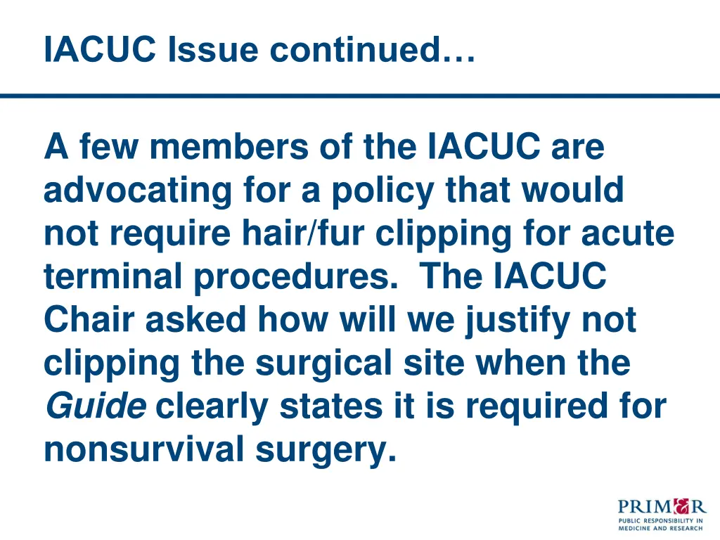 iacuc issue continued