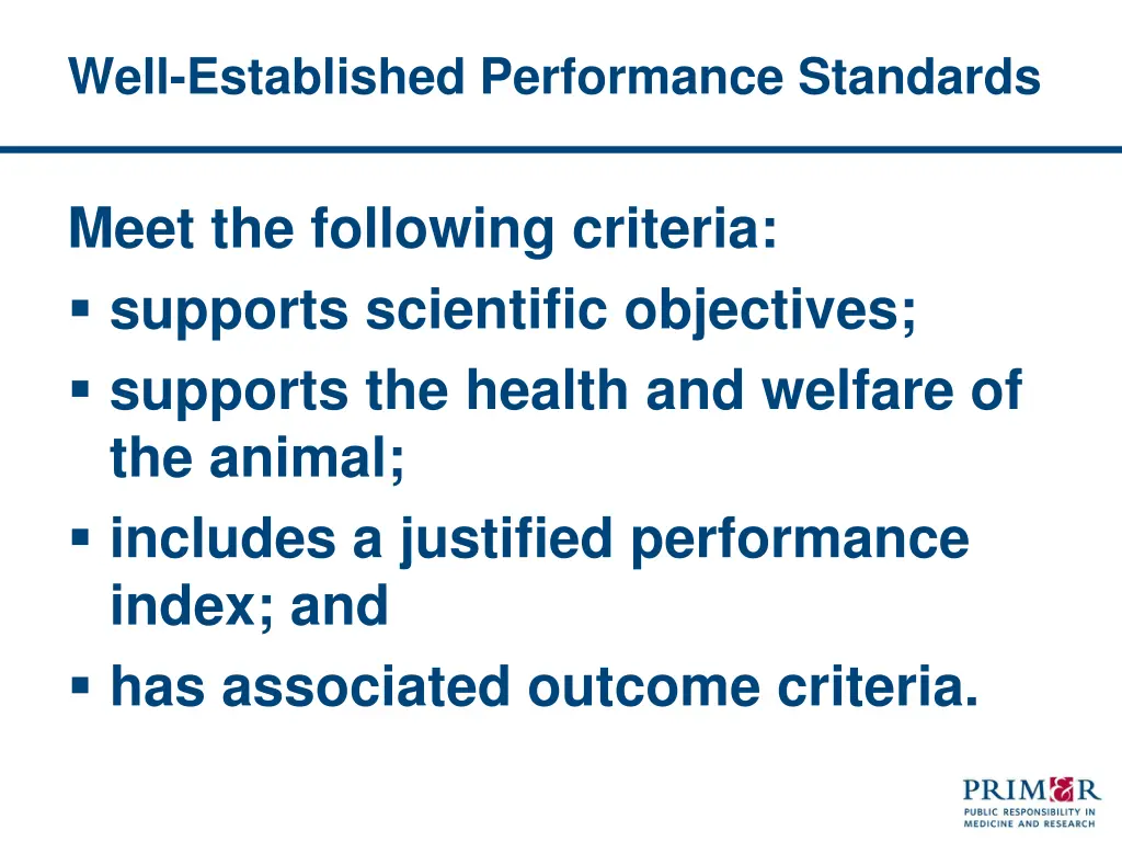 well established performance standards