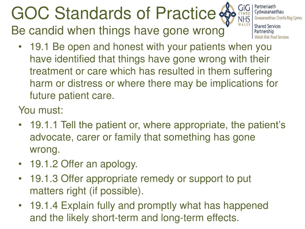 goc standards of practice be candid when things