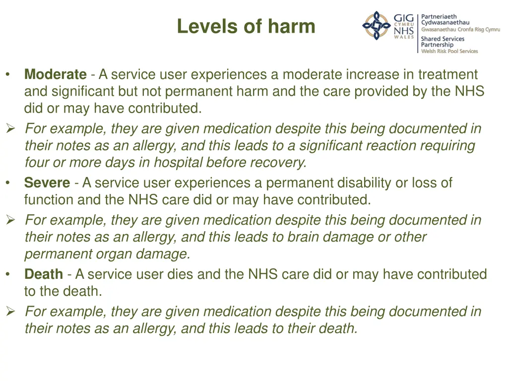 levels of harm