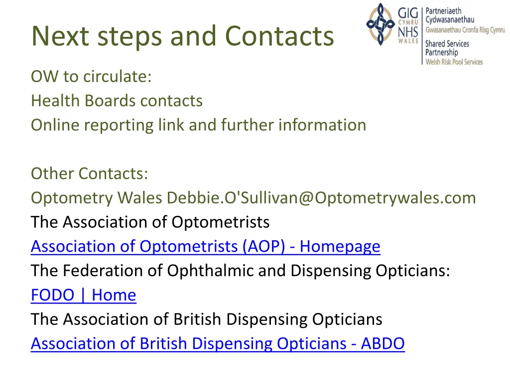 next steps and contacts