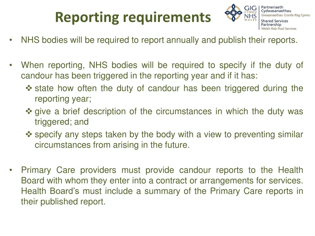 reporting requirements