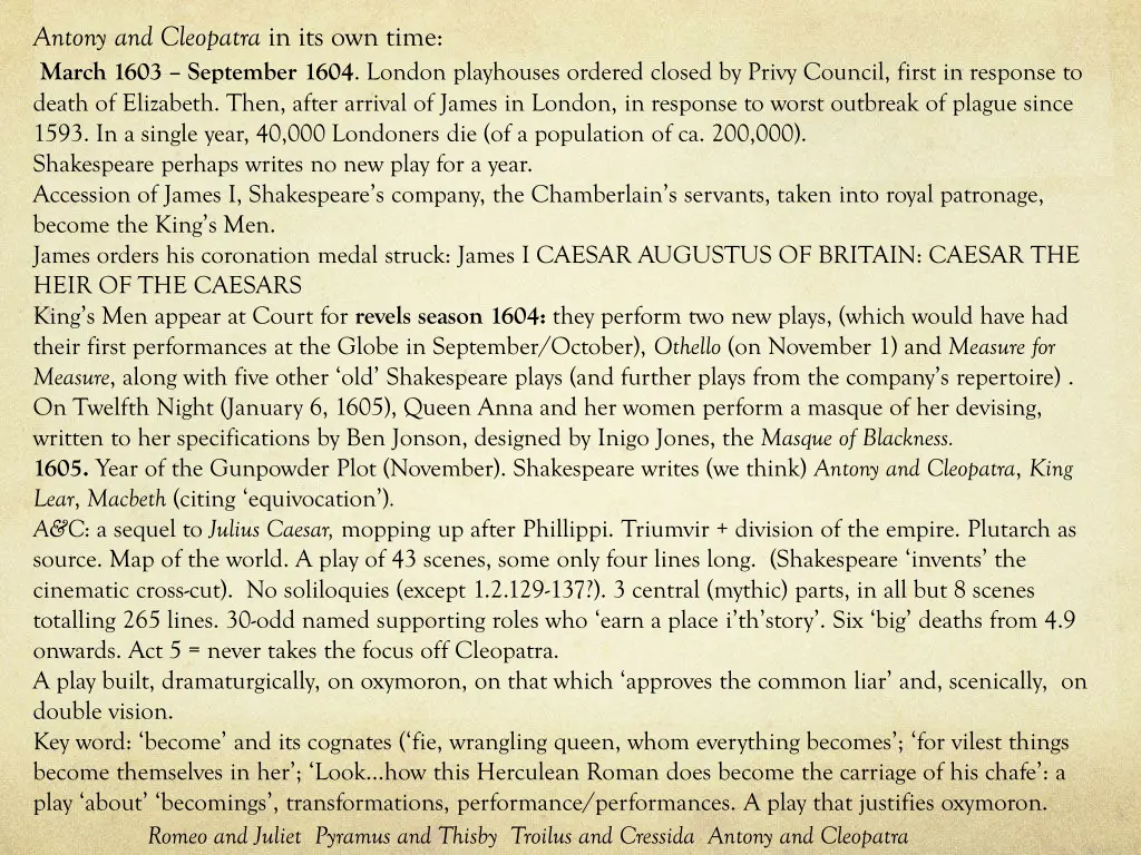 antony and cleopatra in its own time march 1603