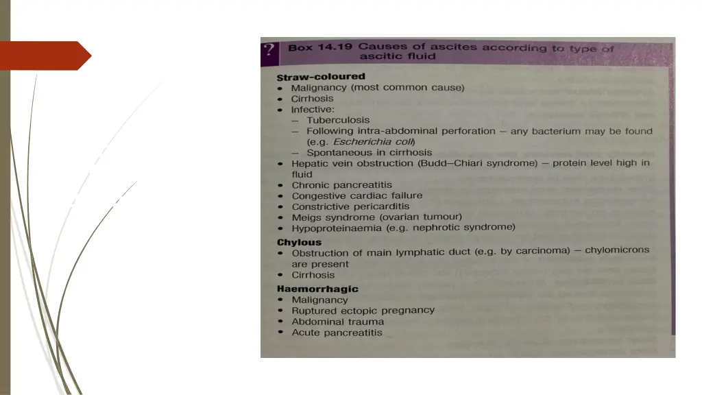 according totype of ascitic fluid