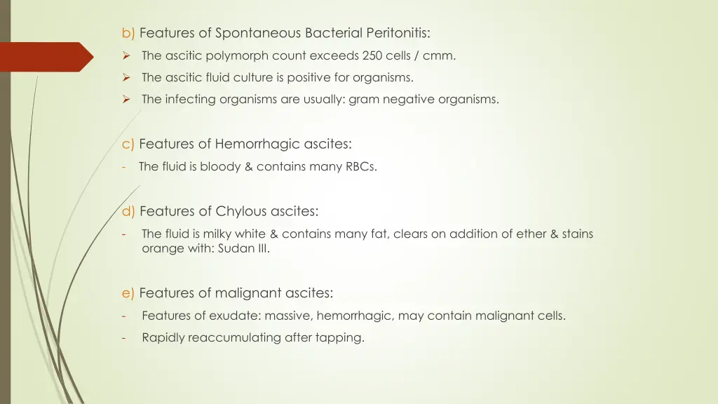 b features of spontaneous bacterial peritonitis