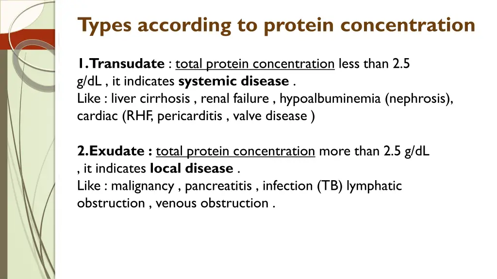 types according to protein concentration