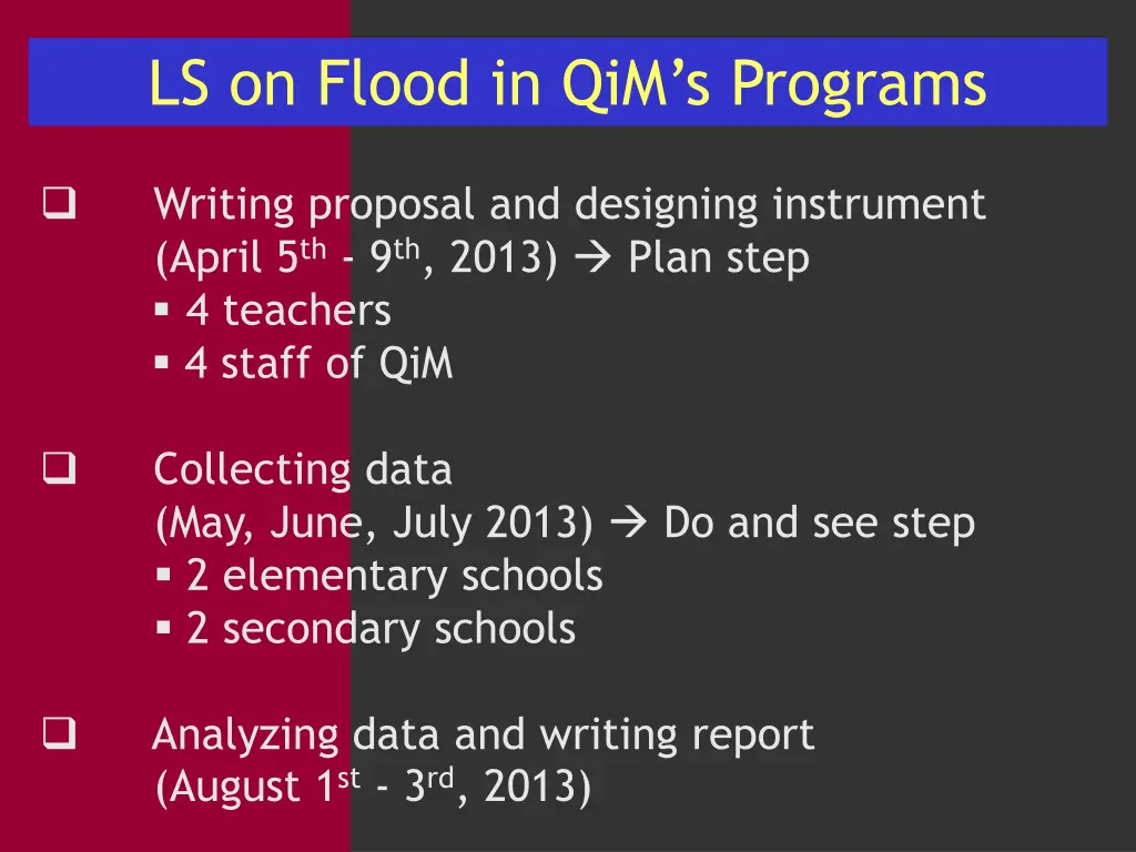 ls on flood in qim s programs