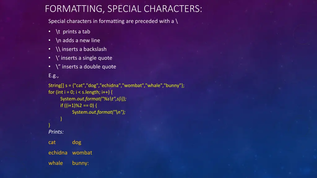 formatting special characters