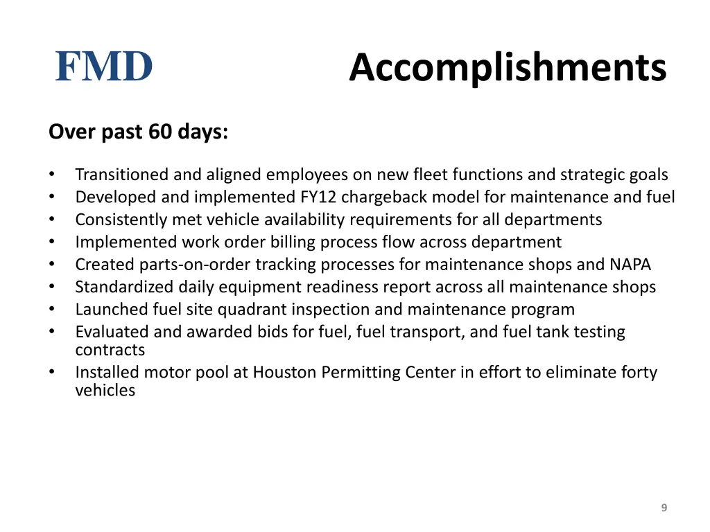 fmd accomplishments