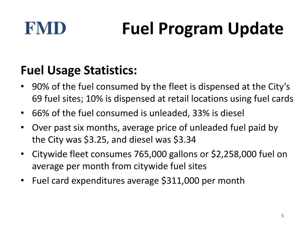 fmd fuel program update 1