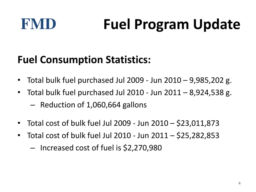 fmd fuel program update