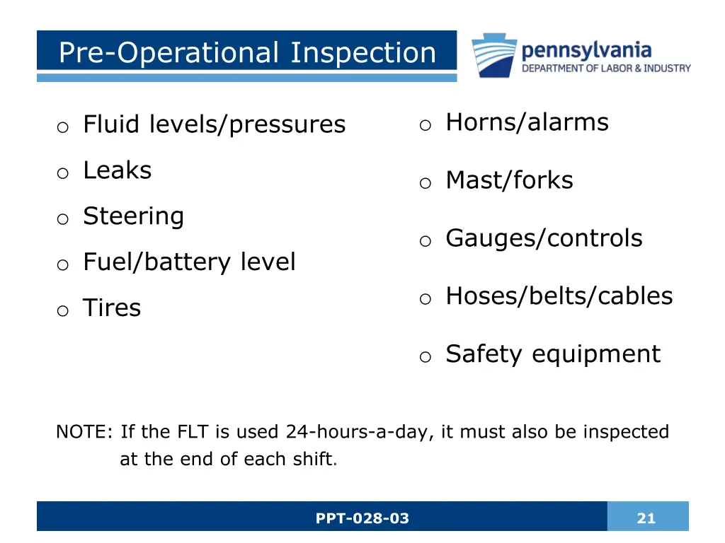 pre operational inspection