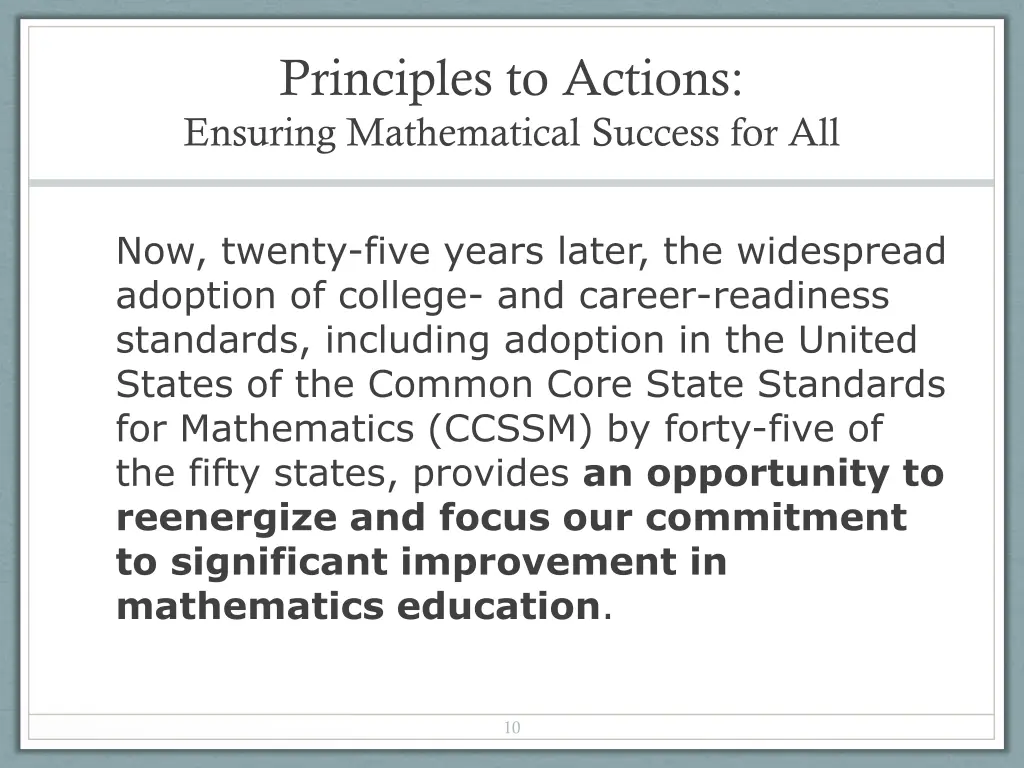 principles to actions ensuring mathematical 1