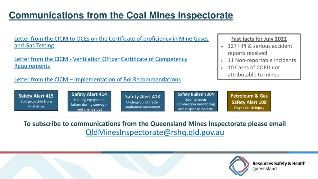 communications from the coal mines inspectorate