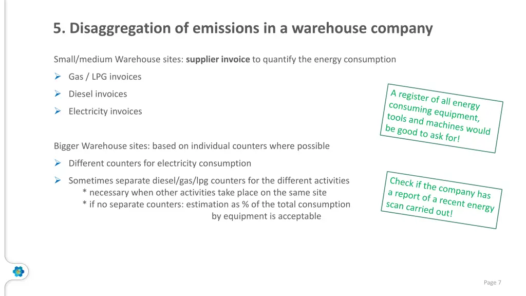 5 disaggregation of emissions in a warehouse