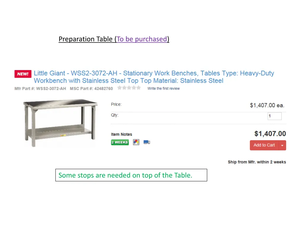 preparation table to be purchased