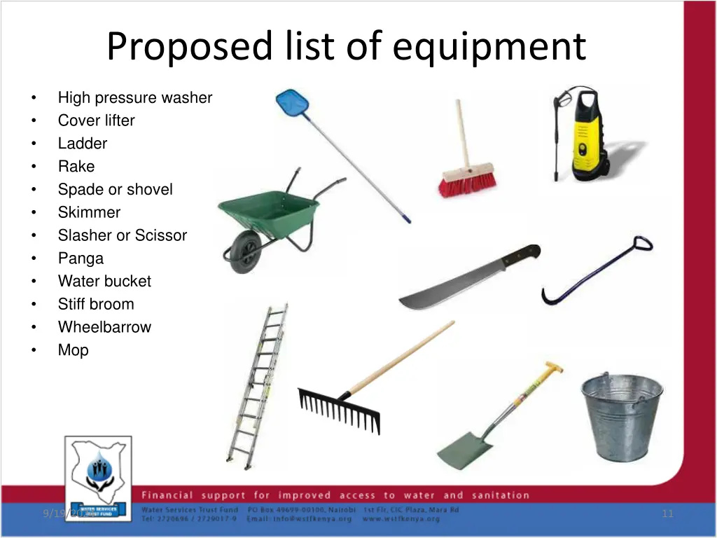 proposed list of equipment