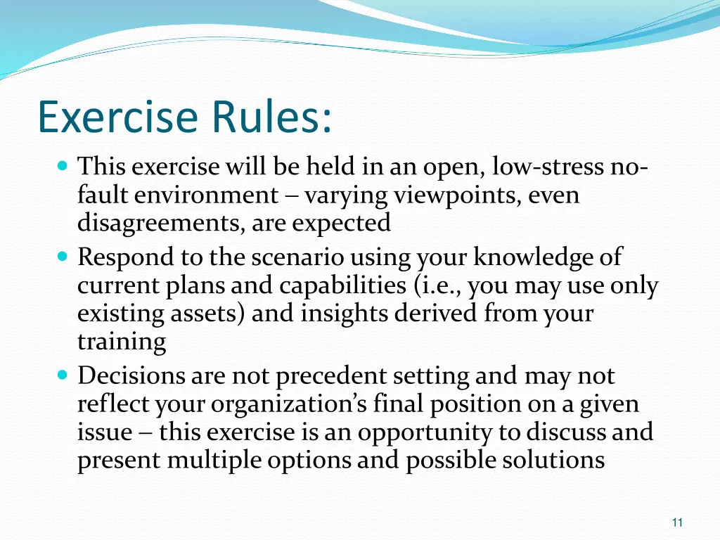 exercise rules this exercise will be held