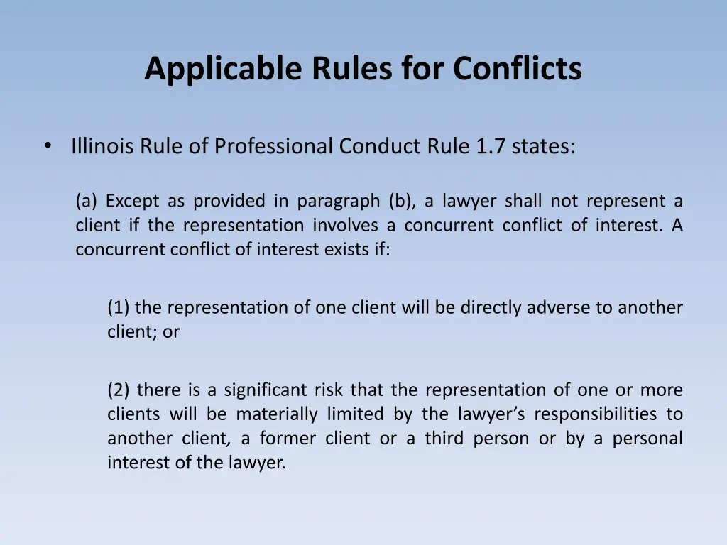 applicable rules for conflicts