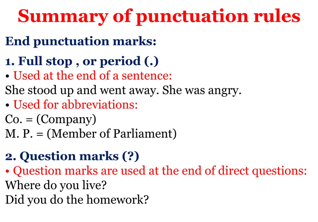 summary of punctuation rules