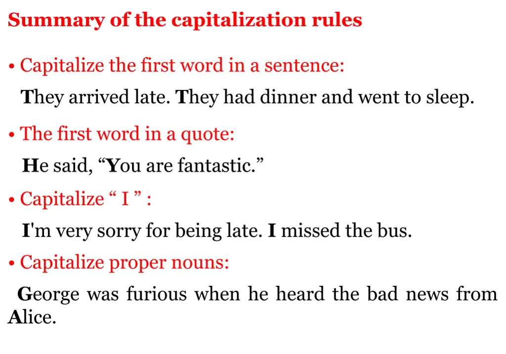 summary of the capitalization rules