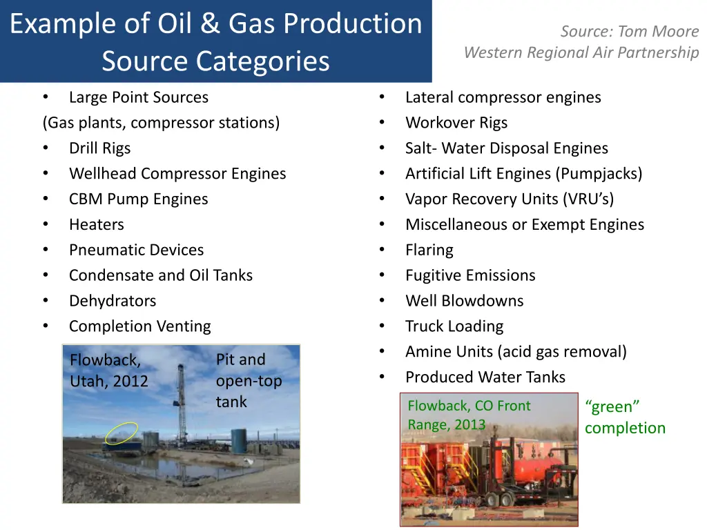 example of oil gas production source categories