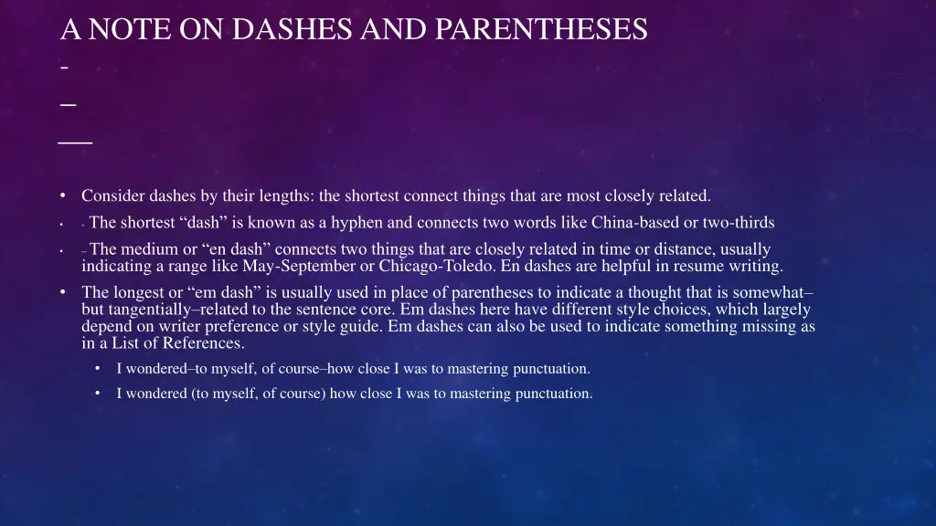 a note on dashes and parentheses