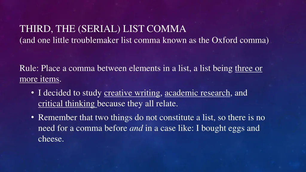 third the serial list comma and one little