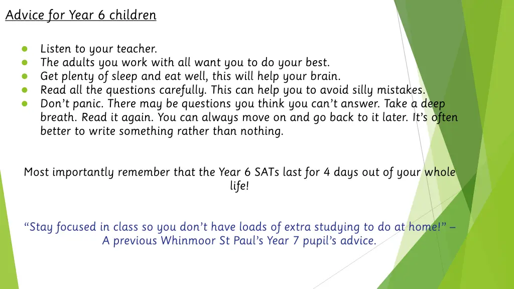 advice for year 6 children