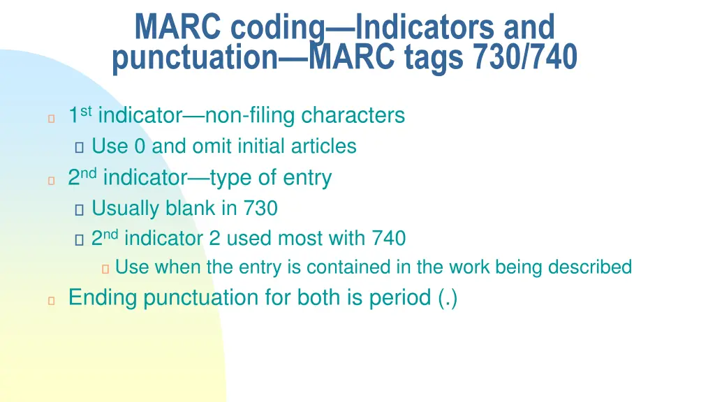 marc coding indicators and punctuation marc tags