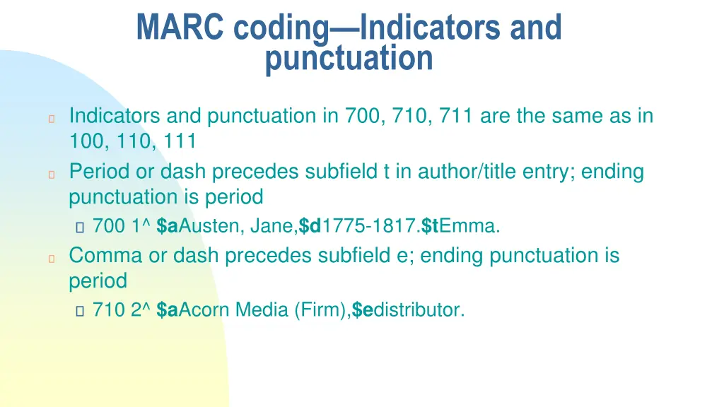 marc coding indicators and punctuation