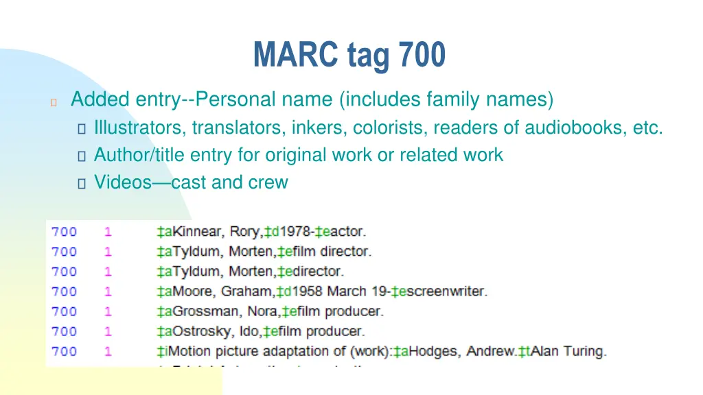 marc tag 700