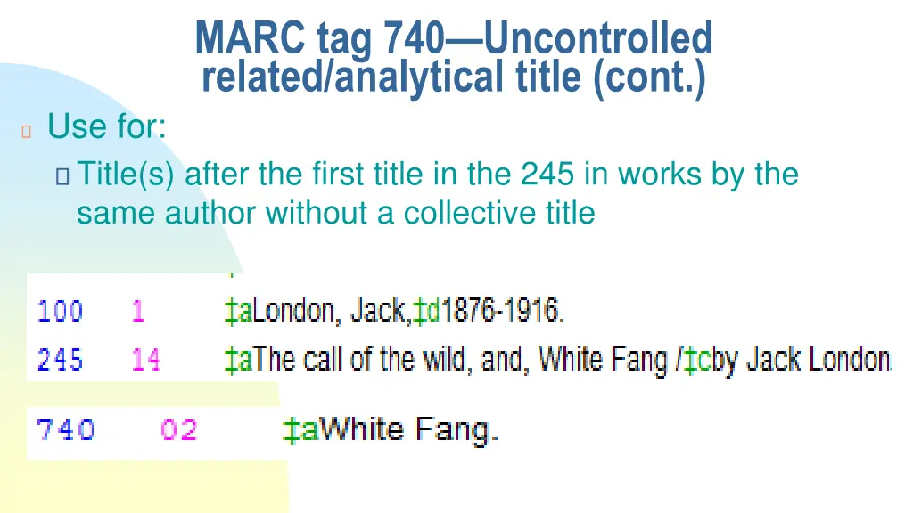 marc tag 740 uncontrolled related analytical