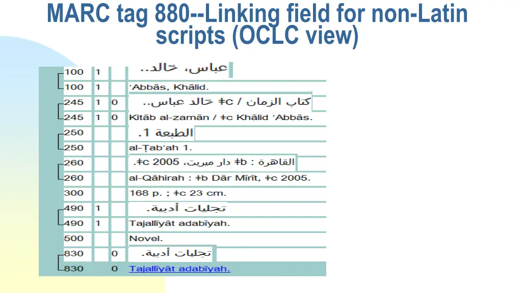 marc tag 880 linking field for non latin scripts