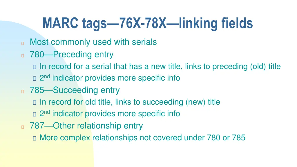 marc tags 76x 78x linking fields