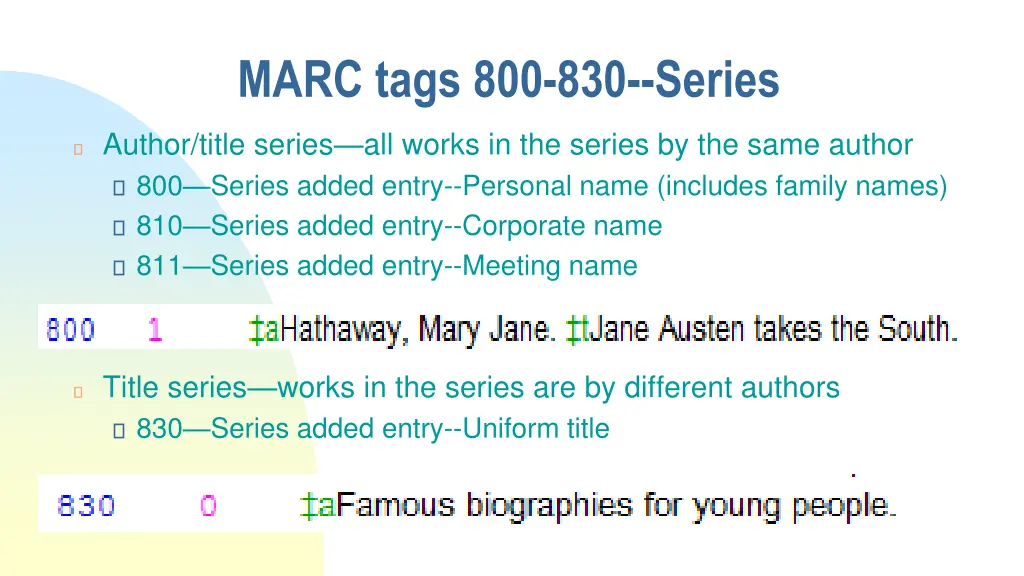 marc tags 800 830 series