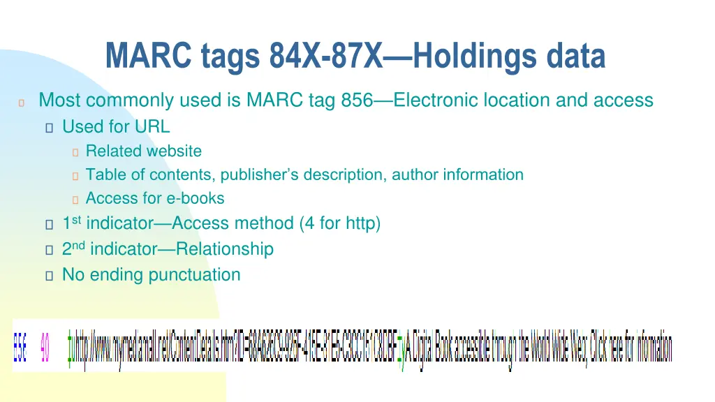 marc tags 84x 87x holdings data