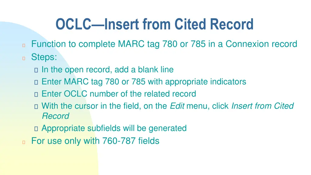 oclc insert from cited record