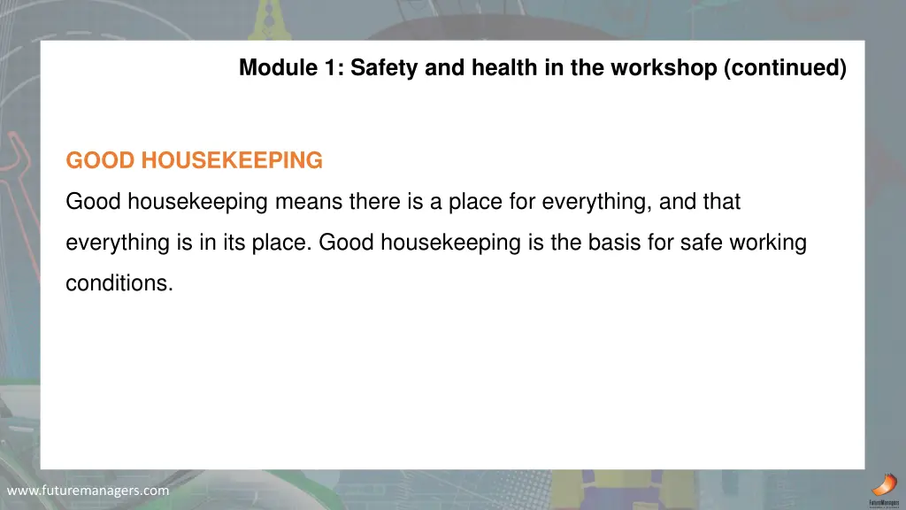 module 1 safety and health in the workshop 1