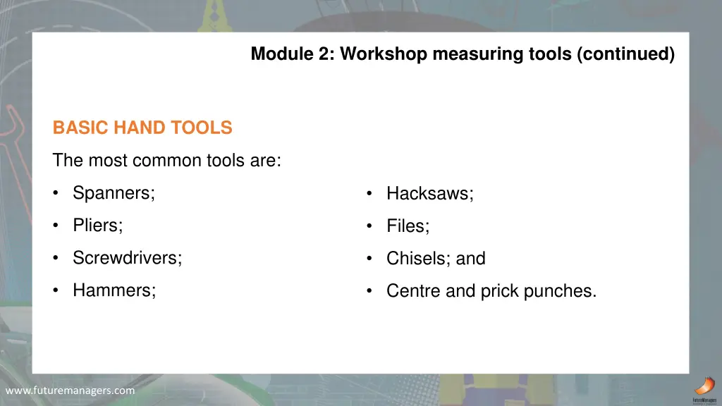 module 2 workshop measuring tools continued