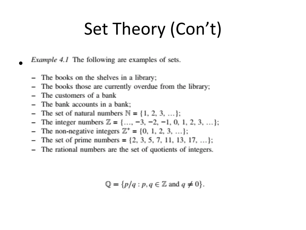 set theory con t