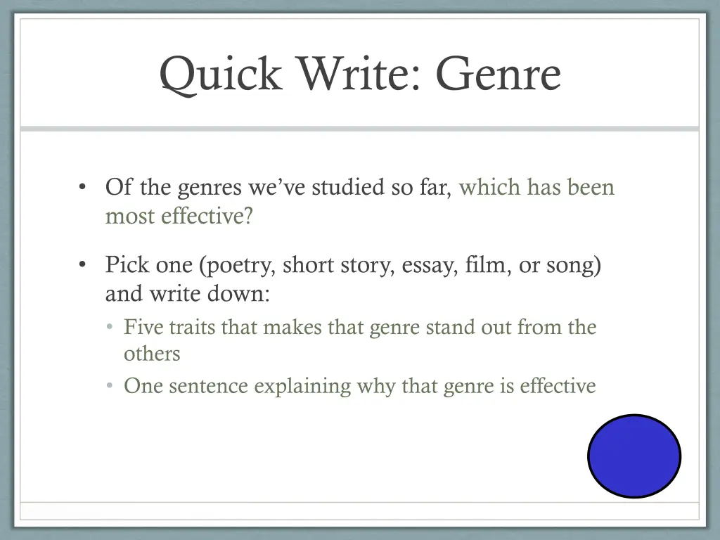 quick write genre