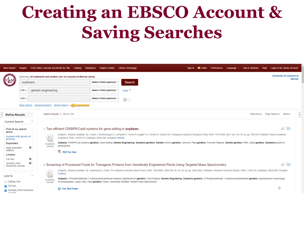 creating an ebsco account saving searches 2