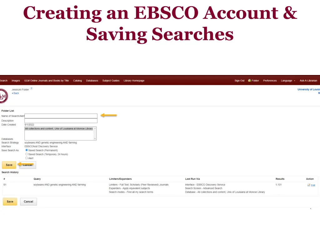 creating an ebsco account saving searches 4