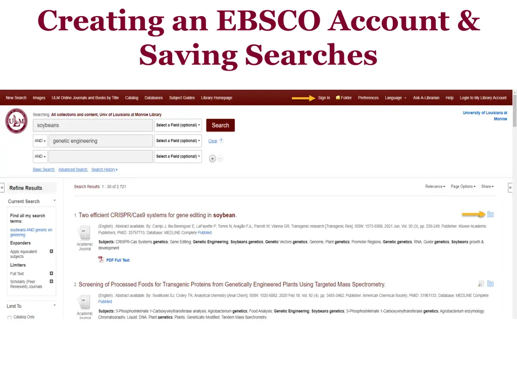 creating an ebsco account saving searches