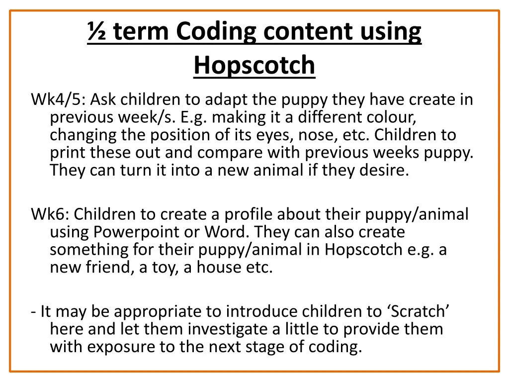 term coding content using hopscotch 1